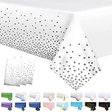 3Pack White and Silver Dot Table Cloth Party Disposable Tablecloths,137x274cm Confetti Table Covers Rectangle Plastic Tablecloth Party for Picnic,Baby Shower,Wedding,Birthday,Christmas Table Decor