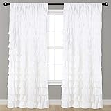Kotile White Ruffle Curtain 95 Inch Length 1 Panel Shabby Chic Farmhouse White Ruffled Curtain for Girls Bedroom, Rod Pocket Privacy Light Filtering Vintage Ruffle Window Curtain, W52 x L95 Inch