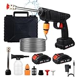 Cordless Portable Pressure Washer High Power Washer Machine with 2 Batteries 21V Portable Power Washer for Car, Battery Pressure Washer Gun for Floor/Outdoor/Garden with 5M Hose, Hard Carry Case