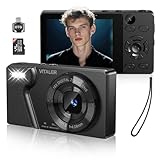 Digital Camera 4K 64MP Compact Camera with Dual Lens,2000mAh Battery,2.8" IPS Screen,18X Digital Zoom,32GB Micro SD Card and OTG Adapter Auto-Focus Small Camera for Kids,Teenagers,Beginners,Black