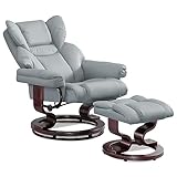 Recliner Chair with Footstool, Swivel Recliner Sofa Chair Armchair Lounge 135° Reclining High Back Ergonomic Couch Bed Upto 160kg Weight Capacity with Tilting Lock Mechanism for Living Room, Grey