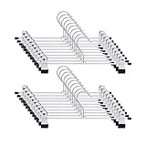 Trouser Hanger, 20Pack Pant Hangers Space Saving Skirt Hangers with Clips Adjustable Non-Slip Coat Suit Metal Hangers Heavy Duty Chrome Clothes Hangers Clothes Hook