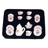 WANGCL Dolls House Tea Set Miniature Tea Set 15Pcs Dining Ware Porcelain Mugs Doll house Accessories for 1/12 Barbie Dollhouse Lundby Dolls House Dollshouse Miniature