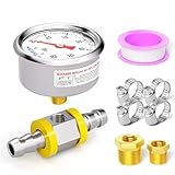 MEANLIN MEASURE 0~60Psi Stainless Steel Glycerin Filled Fuel Pressure Gauge 1/8" BSP 1.5" FACE DIAL, With 3/8" Fuel Line Pressure Adapter Liquid Filled Pressure Gauge (9Pieces Kit, Back Mount)