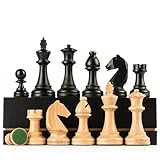 A&A Premium Triple Weighted Staunton Wooden Chess Pieces w/ 2 Extra Queen - King Height 3.75"/9.5cm / 2 Storage Bags
