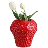 Navaris Strawberry Vase for Flowers - Small Ceramic Flower Vase - Cute Fruit Shaped Decor for Home and Kitchen - 15 cm x 16 cm x 16 cm (5.9" x 6.3" x 6.3")