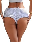 comeondear Ruffle Shorts Bloomers for Women Vintage White Lolita Frilly Knickers Size 10 Stretchy Mesh Underwear Bikini Briefs Y2k Mini Hot Pants Frill Underskirt Short Festival Outfits