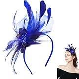 Exquisite Bonnet Bridal Headdress Feather Mesh Hair Accessories Faux Flowers Head Flowers Retro Fascinators Hat Flower Mesh Ribbons Feathers On A Headband Wedding Prom Women Girls (blue)