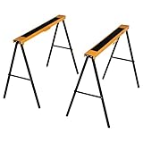 HOMCOM 2PCS Saw Horse Twin Pack Folding Workbench Metal Trestle Stands with Non-Slip EVA Surface for Sawing Work Max Load 125kg