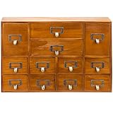 12-Drawer Apothecary Cabinet - Index Card Organizer - Vintage Chest of Drawers - Mahogany Wooden Organizer - Office Desktop Drawer Organizer for Herb Storage, Apothecary Diaries, Tea Collection