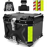 VOKKA Motorcycle Top Box, 45L Aluminium Alloy Waterproof Dustproof and Anti-Theft, Luggage Box for Storage Helmet, Motorbike Top Case with Backrest and Baseplate (Black)