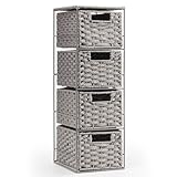 EHC Drawers Storage Unit Baskets, 4 Drawer Wicker Hand-Woven Storage boxes Shelves, Slimline Ideal For Organising Home or Office - Grey