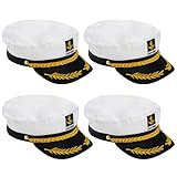 Mezchi 4 Pack White Yacht Captain Costume Hat, Adjustable Boat Sailor Hat, Navy Marine Admiral Cap, for Adult, Party Accessories, 9.8 x 5.9 x 1.9 inch