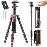 K&F Concept 61" Carbon Fibre Camera Tripod, Lightweight Compact Tripod with 2 Sections Central Column, Low Profile Ball Head and Carry Bag for DSLR Camera A225C0+BH-25L