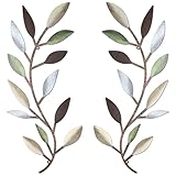 Zhengmy 2 Pieces Metal Tree Leaf Wall Decor Vine Olive Branch Leaf Wall Art Wrought Iron Scroll Above The Bed, Living Room, Outdoor Decoration (Colorful)