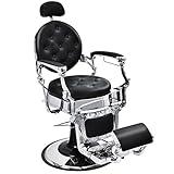 COSTWAY Salon Barber Chair, 360 Degree Swivel Reclined Hairdressing Chair with Adjustable Headrest and Rotating Footrest, PVC Leather Hydraulic Beauty Spa Tattoo Styling Chair (Reclining, Black)