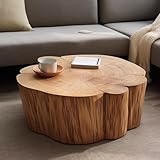 Natural Wood Tree Trunk Coffee Table, Rustic Round Living Room Side Table, Organic Shape