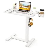COSTWAY Mobile Standing Desk, 60 x 40cm Height Adjustable Laptop Desk Overbed Table with Hidden Wheels, Cup Holder and Headphone Hook, Rolling Computer Desk Workstation Teacher Podium (White)