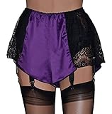 Swanky Pins Vintage French Knickers in Satin and Eyelash Lace, Black, Red or Purple (S: Waist 28-30″ (71-76cm), Purple)