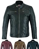 Texpeed Mens Casual Leather Jacket - Real Genuine Soft Touch Sheepskin Biker Motorcycle Style Leather Coat All Black - L