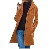 Trench Coats for Women Pea Wool Coats Lapel Mid-Length Overcoat Elegant Button Fall Winter Jackets Solid Color Longline Thermal Ladies Thicken Coat Outdoor Outerwear Women's Pea Coat for Work