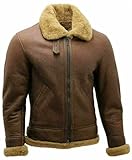 Shopoyn Mens Sheepskin Shearling B3 Bomber Leather Jacket Aviator Coat WW2 (UK, Alpha, XS, Regular, Regular, Brownn)