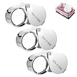 YUXIANLB Jewelers Loupe Mini Pocket Magnifying Glass 10X 20X 30X Foldable Hand Lens Pocket Magnifying Glass 3PCS Eye Hoops Magnifier Jewelers Loupe for Detecting Coin Diamonds Gems Jewelry Stamps