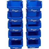 The Workplace Depot Plastic Storage Bins - Stackable & Space-Saving Organisers for Small Parts & Components -Pack of 10 - 75(H) x 105(W) x 162(D) mm (Blue)