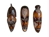 OMA Set of (3) Wooden Hand Crafted African Wall Masks African Wall Art Home Decor Gift Tiki Tribal Wall Decor Sculpture