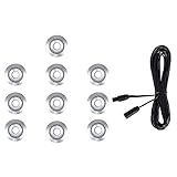 MiniSun | Pack of 10 15mm White LED Round IP67 Rated Garden Decking/Kitchen Plinth Lights Kit Complete with a 3M Extension Cable | Outdoor Lights & Home/Garden Improvements Essential |