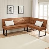 Bronx Corner Dining Bench | Tan Brown Faux Leather | Industrial Style Kitchen Seating | Vegan Friendly Upholstery | Seats 5 People | Reversible Left or Right Hand Layout | Steel Frame | 213cm Long
