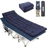 OVERMONT Folding Camping Bed with Mattress - 550LBS Support - Extra Wide 28in - Heavy Duty Sleeping Beds with Carry Bag - Upgrade 2400D Oxford Cloth Portable for Home, Office, Beach and Camping