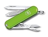 Victorinox Classic SD Mini Swiss Army Knife, Camping Pocket Knives, 7 Functions, Blade, Keyring, Green