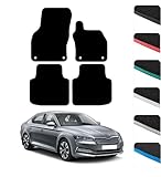 GCM - Car Floor Mats for Skoda Superb 2015 To Present Full Coverage Floor Protection - Anti Slip & Fit Car Mat with Clips Easy to Clean Car Carpet for All-Weather- Black Edging, Carpet