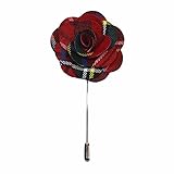 Red Tartan Handmade Flower Lapel Pin, Buttonhole, Corsage, Boutonniere