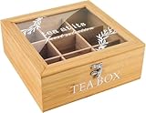 Wooden Tea Storage Box, Tea Bag Holder Tea Box Organizer With Lid - 9 Compartments Tea Chest Container for Kitchen Countertops, Cabinets, Pantry