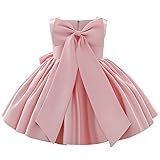 IBTOM CASTLE Flower Girls Wedding Dress - Kids Pageant Bridesmaid Baby Silky Satin Bowknot Toddler Girl Princess Birthday Party Christening Baptism Formal Prom Gown Pink - Bow 6-12 Months