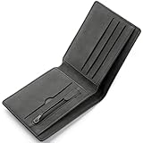 KEYRI 1 PCS Leather Wallets Mens Slim Wallet with Card Holder Banknote Compartments and Coin Pocket Black Wallets for Work Business or Travel Minimalist Purses for Men UK (Black)