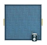 HofferRuffer Elegant Decorative Serving Tray, 20"x20" Square Faux Leather Ottoman Tray with Gold Hardware Handles, Coffee Table Serve Tea, Coffee or Breakfast (Navy Blue)
