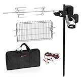 onlyfire BBQ Rotisserie Grill Kit Floor Stand Spit Roaster including Rotisserie Basket, Spit Forks, Battery Motor with Power Adapter, Car Charging Cable, Carrying Bag for Outdoor Camping Barbecue
