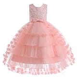 M MUNCASO Girls Princess Dress - Kids Flower Lace Tulle Evening Gown, High-Low Sleeveless Elegant Formal Cocktail Prom Dance Ball, Floral Bridesmaid Wedding Pageant Party Dress