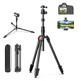 XXZU 71" Camera Tripod, Tripod For Camera Phone with 360°Ball Head and Smartphone Holder, Aluminum DSLR Tripod Stand, Travel for Phone/DSLR/SLR/Projector/Video Recording, Max Load 8kg/17.64lb