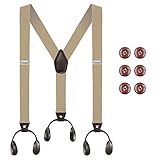 Beaface Men's Braces Button End, Button Braces for Men Trousers Heavy Duty, Men Braces for Trousers with Buttons 1.4" Wide Adjustable Elastic Y Shape (Beige)