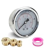Innfeeltech 1 Pcs 40mm Pressure Gauge BSP 1/8" 0-7 Bar 0~100 Psi with 3 Pieces Bushing 1/8" to 1/4", 1/8" to 3/8" and 1/8" to 1/2" and One Teflon Tape, Axial