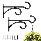 2 Pcs 15cm (6 Inches) Planter Hooks for Hanging Plants - Plant Hanger Hook Indoor Outdoor, Plant Wall Hooks, Brackets for Hanging Plants, Baskets, Wind Chime, Bird Feeder, Bird House (Black, Metal)