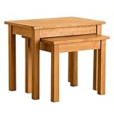 RoselandFurniture Lanner Oak Nest Of Tables | Set of 2 Nesting Coffee Tables, Rustic Waxed Solid Wooden Side End Occasional Nested Lamp Stands for Living Room