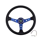 POHOVE Universal Racing Wheel, 13.8" 350mm Deep Dish 6 Bolt PU Aluminum Alloy Steering Wheel With Horn Button, For Most Vehicles