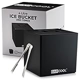 Barcool Ice Bucket with Lid and Ice Tongs | 4 Litre | Square & Double Walled Insulation | Perfect for Home Bars, Pubs, Restaurants, BBQs and Picnics (Black)