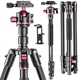 CAMBOFOTO 173cm Professional Camera Tripod, Aluminum Portable Tripod with 180cm Monopod/360° Ball Head, iPad Clip and Carry Bag