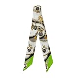 JERLA 100% Mulberry silk Scarf Head Hair Ribbon Handbag Handle wrap Tie Bundle Scarf Neckerchief Scarf for women, Vintage Car Black and Green, 33.5"×1.97"